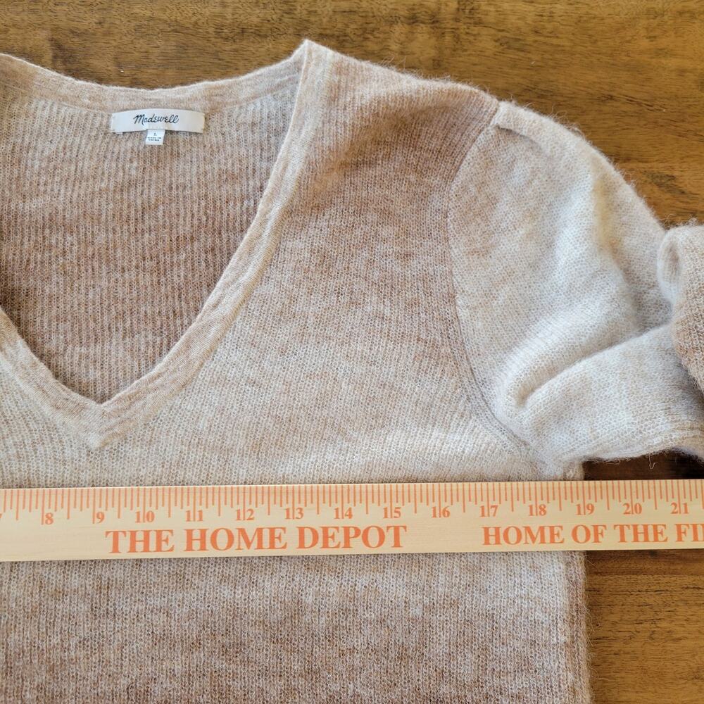 Madewell Alpaca Blend Sweater Womens Large Beige Spacedye Fawn V Neck - Picture 9 of 10